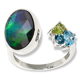 Canadian Ammolite Gems Sterling Silver Multigem and Oval Ammolite Ring