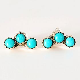 Chaco Canyon Kingman Turquoise 3-Stone Curved Sterling Silver Studs