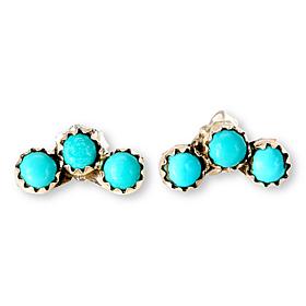 Chaco Canyon Kingman Turquoise 3-Stone Curved Sterling Silver Studs
