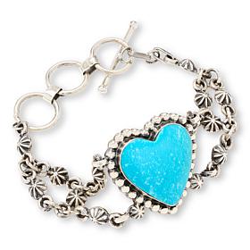 Chaco Canyon Kingman Turquoise Heart-Design Rolo-Chain Bracelet