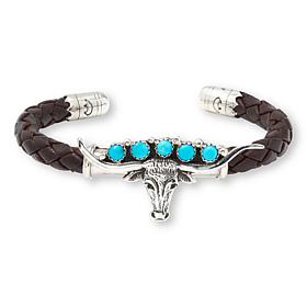 Chaco Canyon Longhorn Leather Cuff with Sleeping Beauty Turquoise