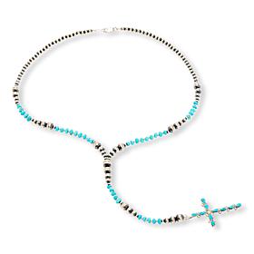 Chaco Canyon Sleeping Beauty Turquoise Beaded Lariat Cross Necklace