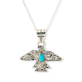 Chaco Canyon Sterling Silver Turquoise Eagle Pendant with Chain