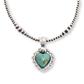 Chaco Canyon Turquoise Heart Pendant with Silver Bead Necklace