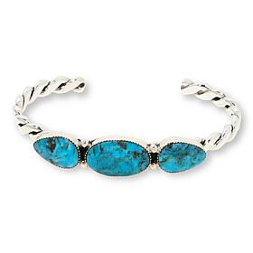 Chaco Canyon Turquoise or Red Spiny Oyster Shell 3-Stone Cuff Bracelet