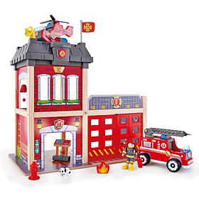City Fire Station Dollhouse Wooden 13 Piece Lights and Sounds Playset