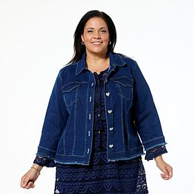 Colleen Lopez 3/4-Sleeve Denim Jacket with Frayed Hem