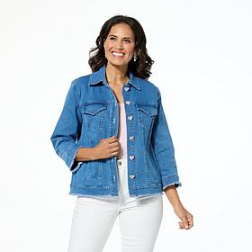Colleen Lopez 3/4-Sleeve Denim Jacket with Frayed Hem