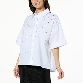 Colleen Lopez Beaded Button-Front Blouse 