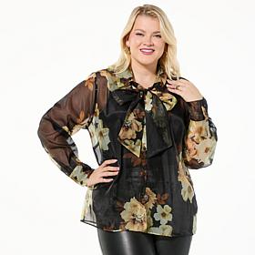 Colleen Lopez Button Front Chiffon Blouse with Tie Neck