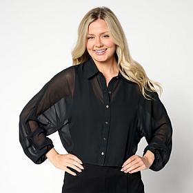 Colleen Lopez Button Front Dolman-Sleeve Top