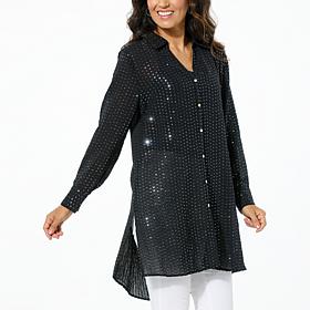 Colleen Lopez Button-Front Sequin Tunic