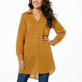 Colleen Lopez Button-Front Sequin Tunic