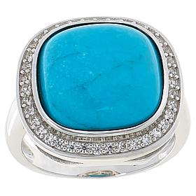 Colleen Lopez Cushion-Shaped Kingman Turquoise and White Zircon Ring