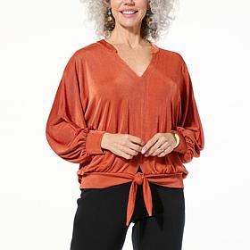 Colleen Lopez Dolman Sleeve Top with Tie Front Hem