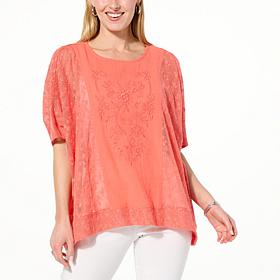 Colleen Lopez Embroidered Woven Top with Eyelet Detail