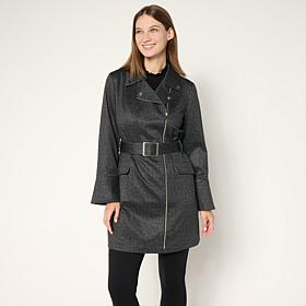 Colleen Lopez Faux Denim Double Breasted Belted Jacket