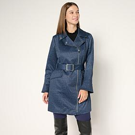 Colleen Lopez Faux Denim Double Breasted Belted Jacket