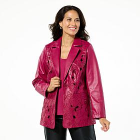 Colleen Lopez Faux Leather Floral Cutout Jacket