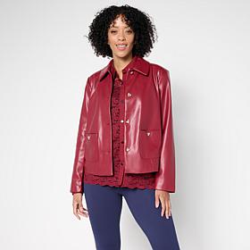 Colleen Lopez Faux Leather Jacket with Heart Buttons