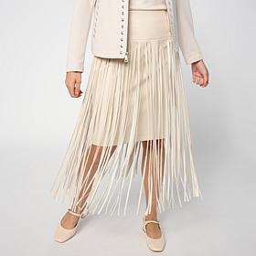 Colleen Lopez Faux Leather Midi Skirt with Fringe