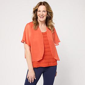 Colleen Lopez Flutter Sleeve Rounded Hem Woven Shrug