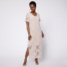 Colleen Lopez Knit Crochet V-Neck Maxi Dress