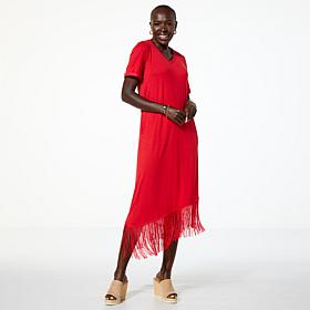 Colleen Lopez Knit Everywhere T-Shirt Dress with Fringe Hem
