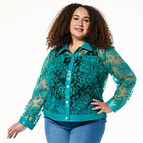 Colleen Lopez Mesh Jacket with Faux Leather Trim