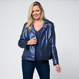 Colleen Lopez Pearlized Faux Leather Moto Jacket