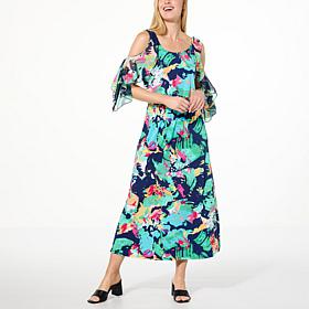 Colleen Lopez Printed Mixed Media Cold Shoulder Dress
