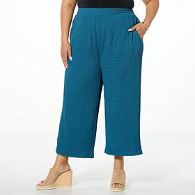 Colleen Lopez Textured Knit Cropped Wide-Leg Pull-On Pant