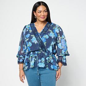 Colleen Lopez Woven Ruffle Front Surplice Blouse