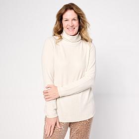 Comfort Code Shimmer Waffle Knit Funnel Neck Pullover Top