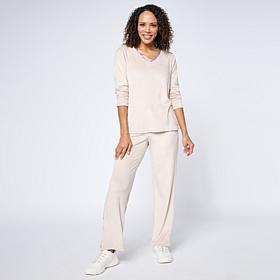 Comfort Code Silky Velvet Satin Trim 2-piece Top and Pant Sleep Set