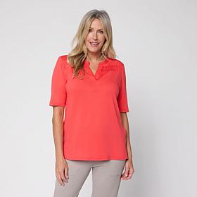 Comfort Code Stretch Jersey Tee with Split-V Placket Neckline