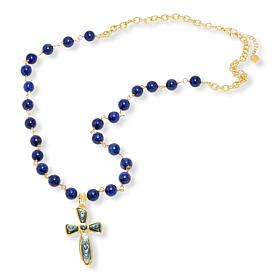Connie Craig Carroll Jewelry Cross Pendant with Beaded Rosary Chain