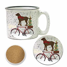 Courtside Market Brown Lab on Bike 15oz Cozy Mug & Coaster Set