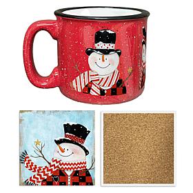 Courtside Market Happy Snowmen - 15 oz Mug and Coaster Set