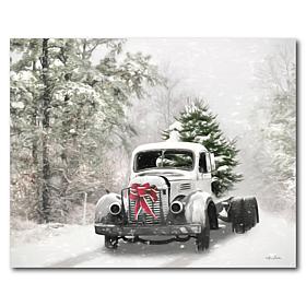 Courtside Market Snowy Christmas Truck 30x40 Canvas Wall Art