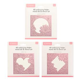 Crafter's Companion Set of 3 Floral 3D Embossing Folder, Die & Stencil