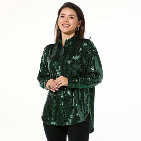 Curations x Debbie Denmon Button-Down Sequin Shirt