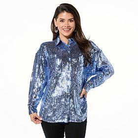 Curations x Debbie Denmon Button-Down Sequin Shirt