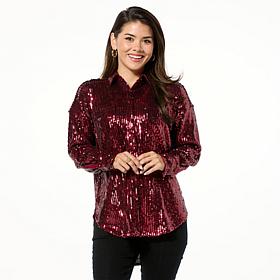 Curations x Debbie Denmon Button-Down Sequin Shirt