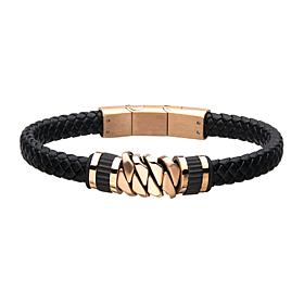 Dante Men's Braided Leather Goldtone Serrated Station Bracelet