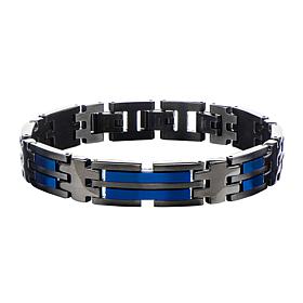 Dante Stainless Steel Men's Black and Blue Link Bracelet