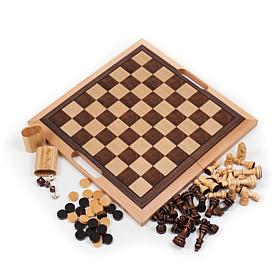 Deluxe Wooden Chess, Checker and Backgammon Set