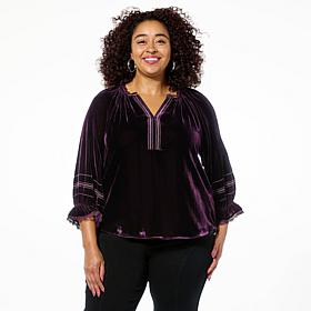 Democracy 3/4-Sleeve Embroidered Velvet Top