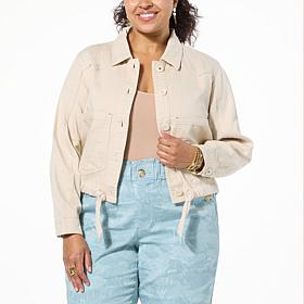 Democracy Button Down Tie-Front Denim Twill Jacket