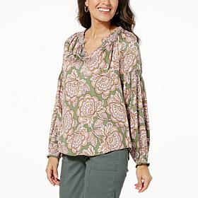 Democracy EcoVero™ Knit Blouson-Sleeve Peasant Blouse